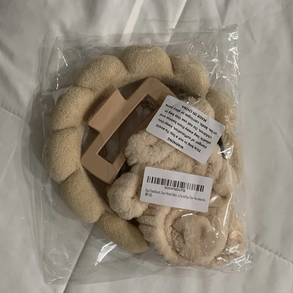 5 Piece Spa Set Tan Headband Hair Clip Weistbands New With Tags - Picture 6 of 6